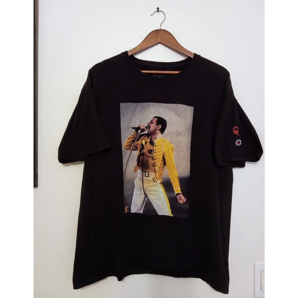 Champion x Queen Official Merch Freddie Mercury Graphic T‑Shirt Black SZ L